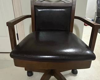 Wooden Swivel Office Chair with Faux Leather Upholstery and X Back Detail