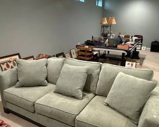 Light Green Upholstered Sofa with Accent Pillows by Jonathan Louis third image
