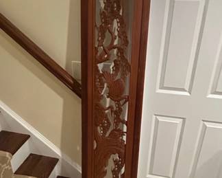 Vintage Japanese Ranma Transom Wood Carving Panel with Birds and Flowers