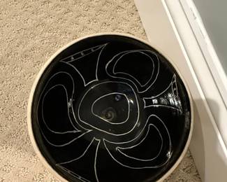 HandPainted Ceramic Bowl with Abstract Design and Bird Motif second image