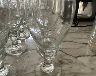 Clear Glass Footed Goblets with Bulbous Stem