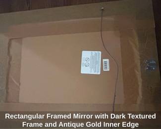 Rectangular Framed Mirror with Dark Textured Frame and Antique Gold Inner Edge second image