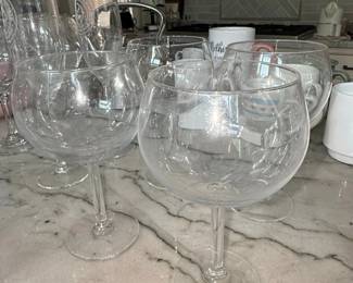Set of Vintage Etched Crystal Balloon Wine Glasses