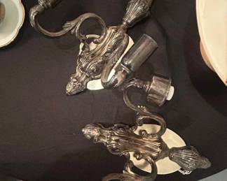 Pair of Ornate SilverPlated Louis XV Style Sconces
