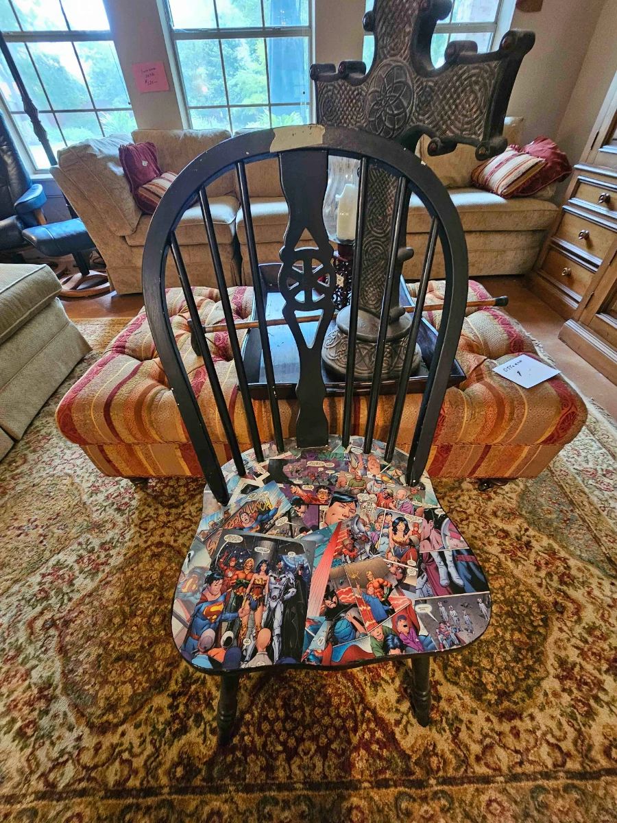 Chair with superheroes on seat 
