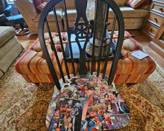 Chair with superheroes on seat 