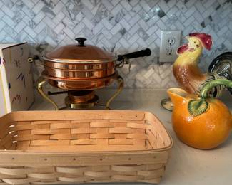 Copper Chafing Dish, Rooster, Longaberger Basket
