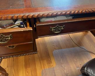 #37	Wood Writing Desk w/ball & Claw Feet w/4 Drawers (2 drawers need adjustment on soft close and slight finish on Top) - 56x28x31	 $75.00 
