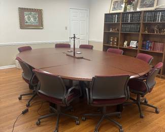 #1	Large Conference- Table (adjustable by sections)  comes apart for disassembly w/9 Chairs on Wheels - 84"Wx42 expands to 84"Wx 125Lx29" Tall	 $500.00 