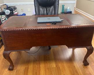 #37	Wood Writing Desk w/ball & Claw Feet w/4 Drawers (2 drawers need adjustment on soft close and slight finish on Top) - 56x28x31	 $75.00 