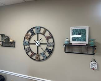 #31	Decorative Metal Wall clock - 30"D	 $45.00 #32	Metal/Pine Wall Display Shelf - sold as a set - 17x6x5T	 $20.00 