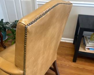 #25	Tan Leather Office Chairs w/nailhead trim - sold as a pair (as is small wear)	 $75.00 