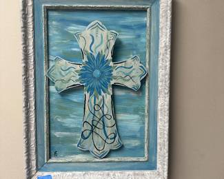 #40	White Distressed 3 Dimensional Wooden Cross Wall Art - 23x17	 $20.00 