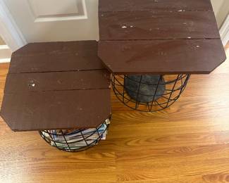 #38	Metal Base Book/Magazine Storage Bottom w/wood Top - set of 2 different sizes - (as is tops some finish) - 15x14.25x17 and larger one 18x17x19	 $35.00 