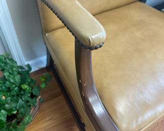 #25	Tan Leather Office Chairs w/nailhead trim - sold as a pair (as is small wear)	 $75.00 
