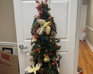#56	Slim -Line 5 foot Christmas Tree on Stand w/decorations and Lights 	 $40.00 