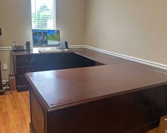 #45	Hon Burgandy U shaped Desk w/5 Drawers in 3 sections - 71x108x71 x 30" T (computer not for sale and You Move)	 $75.00 