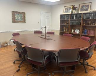 #1	Large Conference- Table (adjustable by sections)  comes apart for disassembly w/9 Chairs on Wheels - 84"Wx42 expands to 84"Wx 125Lx29" Tall	 $500.00 