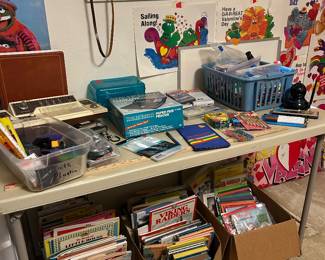 Vintage coloring books, vintage stickers, vintage read-along books with tapes and records, vintage curriculum 