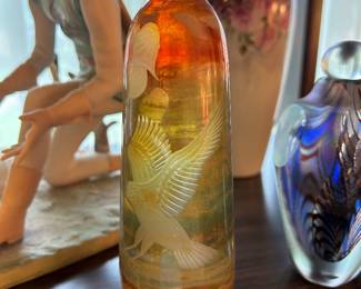 Blown glass, etched & signed