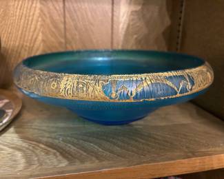 Blue stretch glass bowl