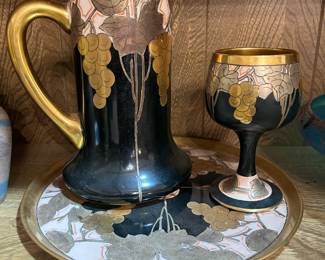 Pickard Art Nouveau set with pitcher, goblet and plate - Limoges