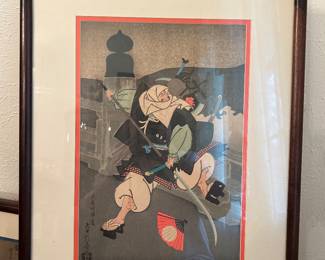 Wood framed, matted woodblock prints, Japanese
