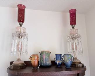 Roseville, boudoir crystal lamps