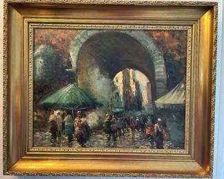 Mid-century framed oil on canvas, gorgeous frame