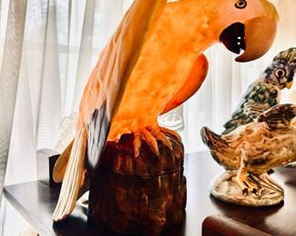 Fulper Pottery yellow macaw lamp (base, shade, original working wiring)