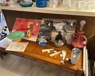 Fulper lamps, mid-century lamp, Cowan pottery, Julius Zsohar watercolors