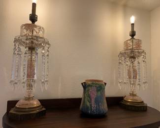 Victorian parlor lamps, with prism crystals