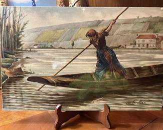Painted tile, signed