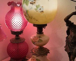 Gone With the Wind glass lamp, cranberry Fenton glass lamps