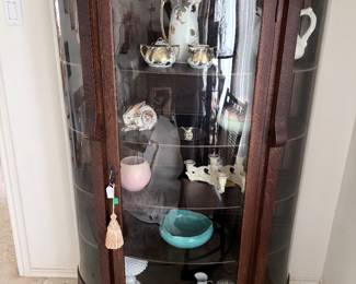 Antique curved glass china curio cabinet