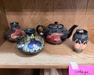 Moorcroft pottery; “cluny” pattern, finch and fruit pattern 