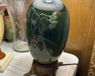 Early 20th century painted pottery lamp