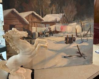 Many original paintings by Dr. Julius Zsohar, Santini horse sculpture