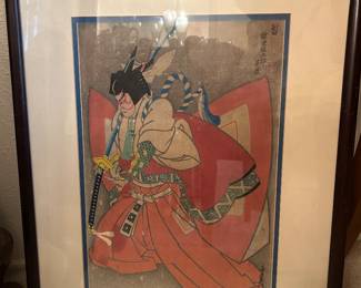 Wood framed, matted woodblock prints, Japanese