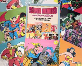 Golden Books Superheroes and Super-Villians big full page picture posters