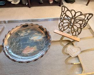 Retro brass/glass coffee table, Prempracha pottery
