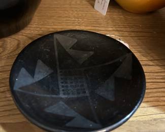 Maria & Julian Martinez  3.75” blackware pot, signed “Marie Julian”, so 1925-1943 time period