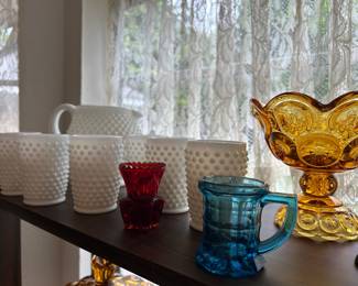 Hobnail milk glass drink set