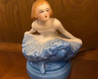 Vintage Fulper Pottery blue ballerina perfume lamp