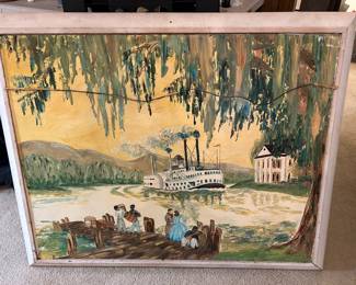 Two sided painting: Antebellum scene on one side - Italian scene on the other
