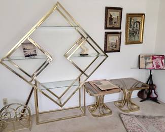 Retro brass & glass tables, shelving & accessories- Milo Baughman style