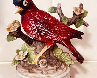 Milano Porcelain Sculpture by Eda Mann Red Cardinal on a Branch Music Box 
