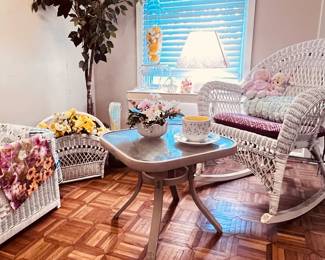 Wicker Items, Rocking Chair, Trunk, Magaine Rack 