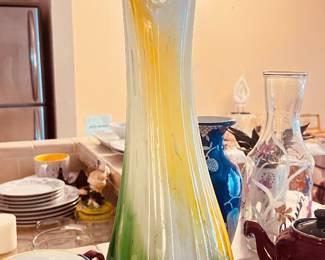 Vintage Art Glass Vase , Mid Century, Murano Crystal 