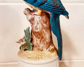 Handpainted ceramic bird figurine parrot perched , MID CENTURY 